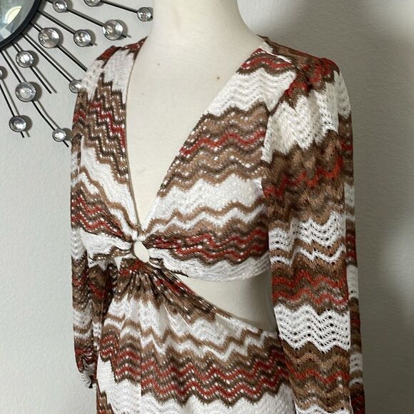 SHEIN CURVE Elegant Brown and White Chevron Maxi Dress | size 1XL | NWOT - Picture 3 of 9
